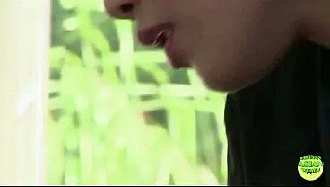 Asian slut kisses her tits while taking a big cock in her tight pussy
