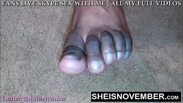 Glamorous Black Beauty For Feet Fetish! Young Vixen Sheisnovember Exposing Her Beautiful Feet, Toes, And Soles Closeup After Taking Off Expensive Silver Heels While She Wears Satin Thigh High Stockings, Only Wears Bra & Panties on Msnovember
