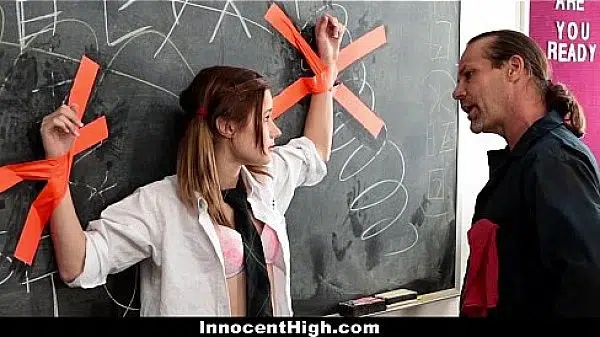 Innocent High – Taped Up Teen (AlainaDawson) Fucks Janitor In The Classroom