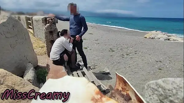 Teacher in Thigh High Stockings Gives Public Blowjob and Cum in Mouth!