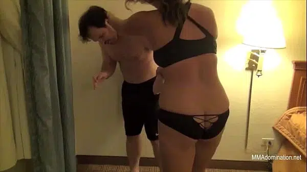 Blonde girl beats up big guy