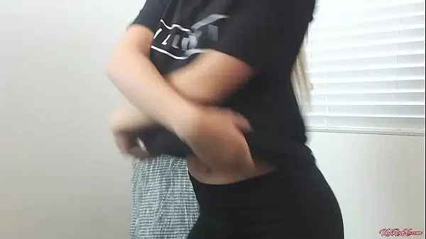 Blondes Stuffs a thong into little pussy