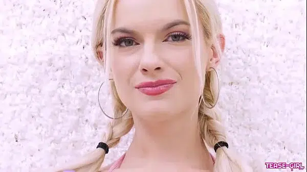 Glamorous blonde model close-up tease
