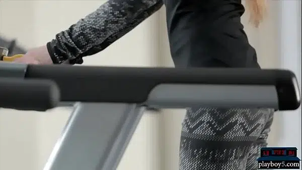 Tiny body blonde teen takes off her clothes in the gym